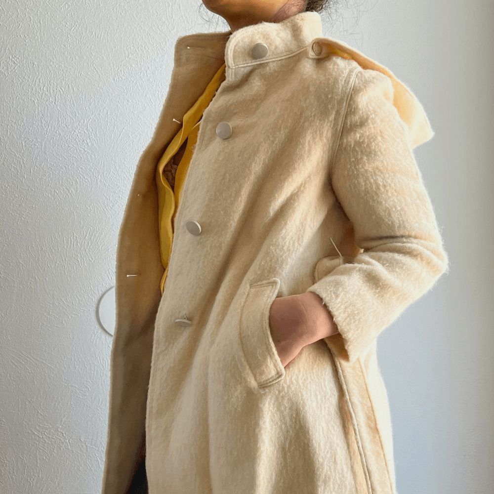 vtg 60s beige wool coat XXS girls 14/16 swing car coat hood made in Italy belted - Picture 11 of 12